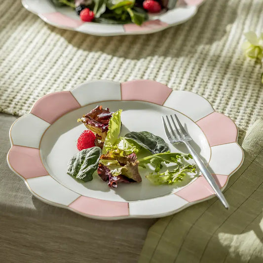 Pink and Gold Scallop 11" Fine Porcelain Dinner Plate